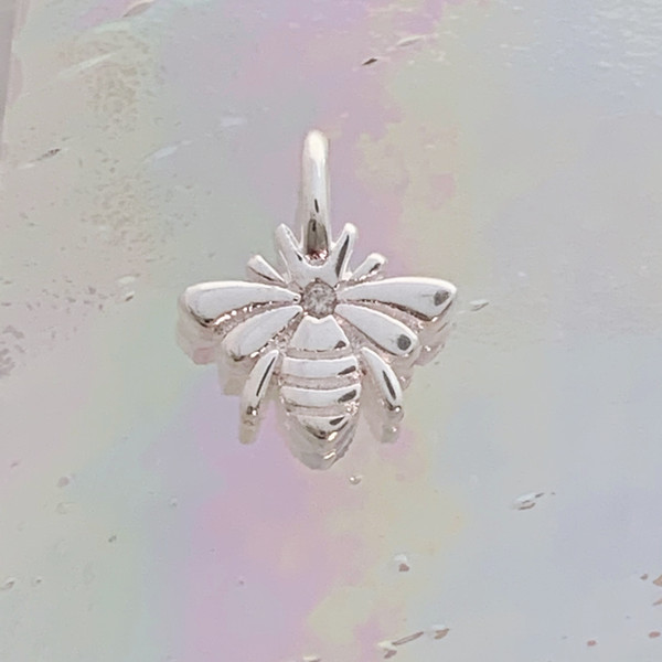 JW00846-SLV-OS Teeny Bee Charm, Sterling Silver, Dainty Necklace, charm, dainty necklace, delicate necklace, layering necklace, minimalist necklace, simple necklace, tiny charm necklace, gift, bee, honeybee, honey, bee charm, bee aesthetic, aesthetic, save the bees, silver, silver charm