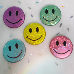 AC00213-ALL-OS - Smiley Face Button Pack Glitter Holographic - Mint - Button Pin - Buttons - Emoji - Aesthetic - Good Vibes - Holographic - Happy Face - Positivity - 