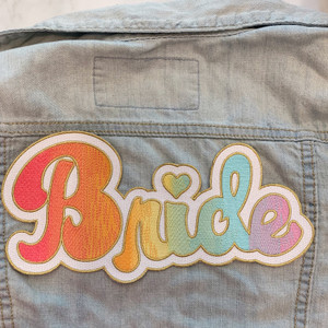 TR00464-MLT-OS LGBTQ Bride XL Back Patch - Lesbian Gay Rainbow Gradient - Patches for Jackets - Bachelorette Party - Iron On, Iron-On, Patch, Patches, Pride, Bachlerotte, Wedding, Bride, Honeymoon, Bridal, Bridal Shower, Rainbow, Gradient, Love, Pride, Pride Month, LGBTQ, LGBT, LGBT+, Gay, Gay Pride, Lesbian Pride, Bisexual, Pansexual, Love, Love is Love, Colorful, WLW, MLM, Queer, Wildflower + Co. DIY