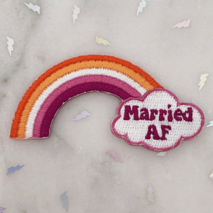TR00467-MLT-OS Married AF Rainbow Lesbian Flag LGBTQ Patch - Iron On, Iron-On, Patch, Patches, Patches for Jackets, Embroidered, Embroider, Embroidery, Applique, Pride, Bachlerotte, Wedding, Bride, Honeymoon, Bridal, Bridal Shower, Rainbow, Gradient, Love, Pride, Pride Month, LGBTQ, LGBT, LGBT+, Gay, Gay Pride, Lesbian Pride, Love, Love is Love, Colorful, WLW, Sapphic, Sappho, Butch, Femme, Futch, NB Lesbian, Nonbinary Lesbian, Lesbian Pride, Queer Wildlfower + Co.  