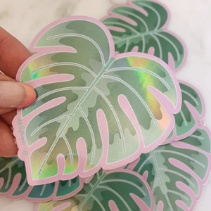 Monstera Leaf Sticker, Holographic