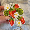 TR00484-RED-OS - Strawberry Plant Patch - Left Side only  - Patches, Patch, Iron On, Iron On Patches, Patches for Jackets, Embroidered Patches, Embroidery, Embroidered, Strawberry, Strawberries