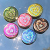 AC00239-ALL-OS Y2K Heart Button Pins - Glitter Holographic - Pink Purple Blue Green Yellow Brown - Wildflower + Co (1)