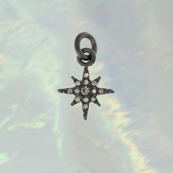 JW00099 Pave North Star Charm Pendant - Hematite Black Diamond - Wildflower.Co - Main