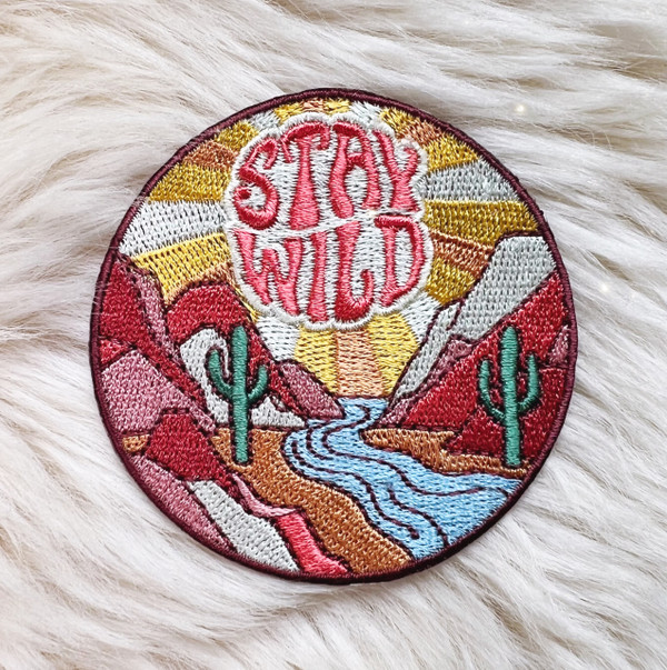 TR00499-MLT-OS Stay Wild Desert Cactus Patch - Embroidered Iron On Patches - Wildflower + Co. DIY (1)