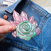 TR00493-MLT-OS Crysta & Succulent Patch - Embroidered Iron On Patches  (4)