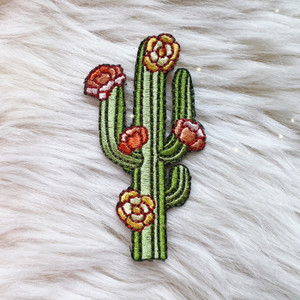 TR00501-MLT-OS Saguaro Cactus Patch - Embroidered Iron On Patches - Cute Saguaro Blossoms - Cactus Flowers - Arizona Desert - Wildflower + Co (2)