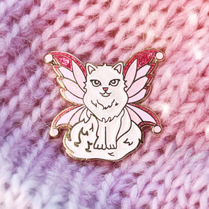 AC00252-MLT-OS - Fairy Cat Enamel Pin with Glitter Iridescent Fairy Wings ! Fairycore Jewelry - Cute Enamel Pin - Fun Cat Lover Gift - Wildflower + Co