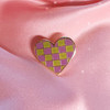 TR00503-PNK-OS - Checkered Heart Patch - Embroidered Iron On Patch - Patches - Black & White, Pink, or Lilac & Lime Green Checker Print - Cute 