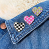 TR00503-PNK-OS - Checkered Heart Patch - Embroidered Iron On Patch - Patches - Black & White, Pink, or Lilac & Lime Green Checker Print - Cute 