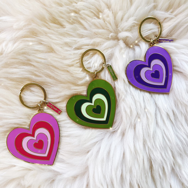 Y2K Aesthetic Heart Keychain - Cute Enamel Keychain in Pink Purple or Green - Powerpuff - Key Chain - Bag Charm - Cute Gift for Friends