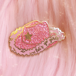 Cowgirl Hat Enamel Pin, Pink "Let's Go Girls!"