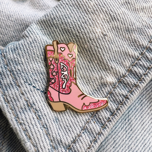 Cowgirl Boot Enamel Pin, Pink | Wildflower & Co.