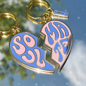 Soul Mate Split Heart Keychain S/2, Pink & Periwinkle