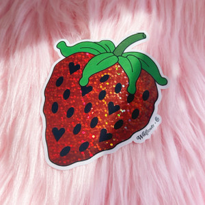 Strawberry Sticker - Glitter Holographic