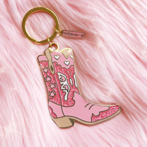 Cowgirl Boot Keychain, Pink Glitter