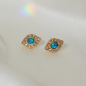 Evil Eye Stud Earrings, Blue Opal & Pave
