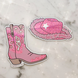 Cowgirl Hat / Boot Sticker, Glitter