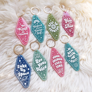 Positive Affirmation Glitter Motel Keychains