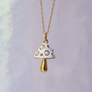Mushroom Charm w/Synthetic Opals Necklace