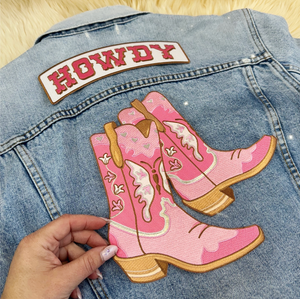 Pink Cowgirl Boot XL Back Patch