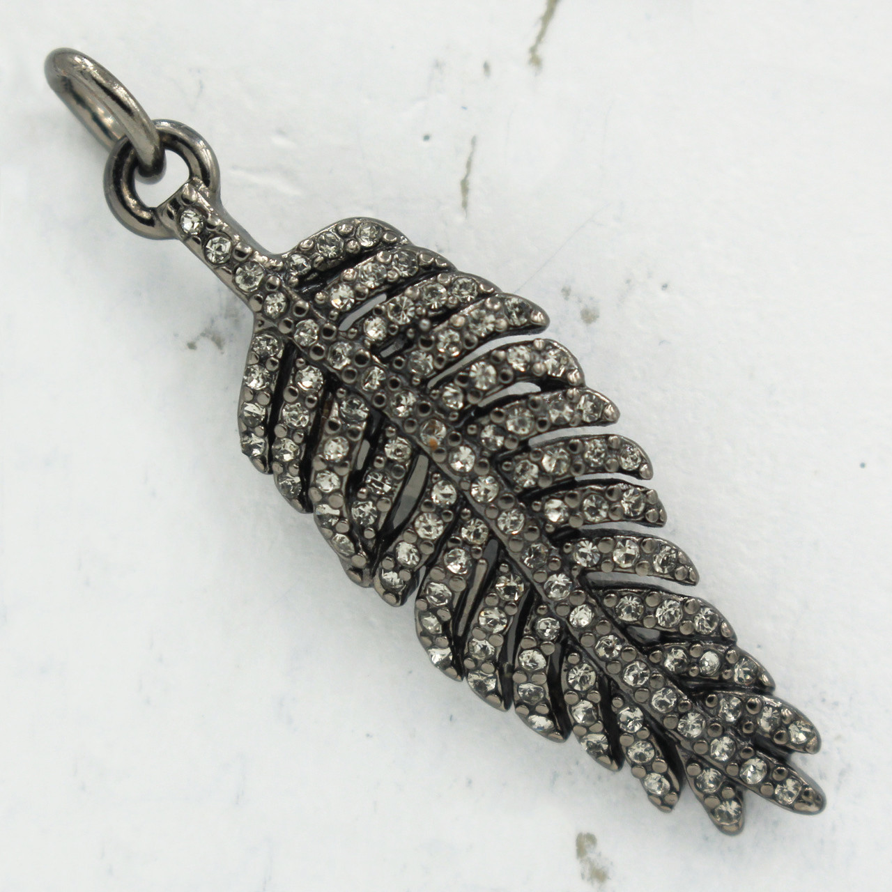 Theseus Goneryl Lav aftensmad Pave Feather Charm - Pendant | Black Diamond Crystal| Perfect for Necklaces  or Bracelets | Wildflower + Co.