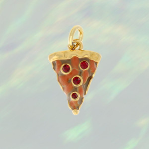 JW00191GLDOS - Pizza Slice Charm, Gold - Pizza Charm Pendant - Pepperoni - Gold - Wildflower.Co