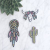 Longhorn Iron On Patch Embroidered - Floral Cow Skull - Bull - Wildflower Co - Main