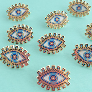 Evil Eye Flair Pin - Enamel - Tiny - Blue - Gold - Wildflower + Co. - Multiples - Turq