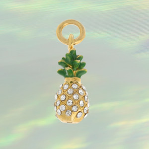 JW00270GLDOS - Pineapple Charm -Crystals & Gold - Cute - Tropical Summer Beach Vacation - Wildflower +Co. Custom Charm Jewelry Personalized Gifts