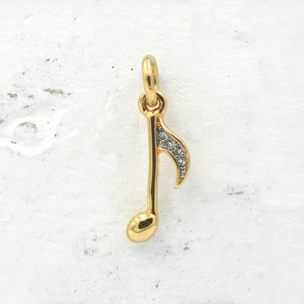 Music Note Charm Pendant - Gold - Crystal Pave - Dainty Tiny Mini - Wildflower Co.