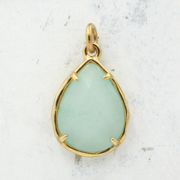 Chrysoprase Teardrop Briolette Pendant Charm - Gold - Faceted - Semiprecious Semi Precious Wildflower Co