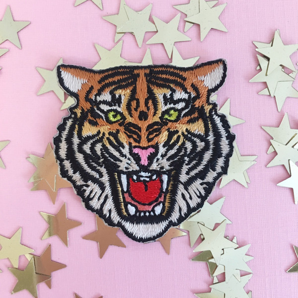 Tiger Patch - Tiger Head Embroidered Iron On Patch - Wildflower Co. 