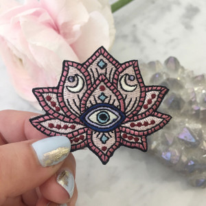 TR00133MLTOS Lotus Patch - Iron On Patches - Embroidered - Mystical Evil Eye Moon Symbols - Blush Pink - Wildflower + Co (10)