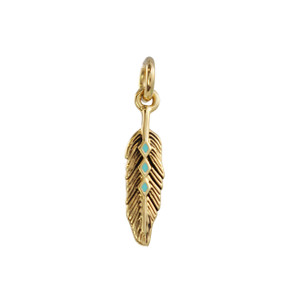 Feather Charm, Gold & Turquoise