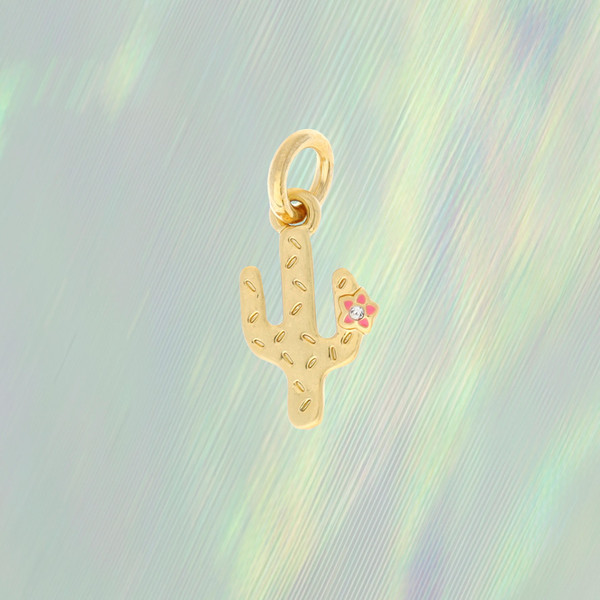 JW00423-GLD-OS-R - Cactus Charm - Pastel Crystal Flower & Gold - Cute - Southwest Desert - Wildflower +Co. Custom Charm Jewelry Personalized Gifts