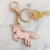 Pink Unicorn Glitter Keychain Key Fob Bag Charm Enamel Flair - Wildflower Co - denim