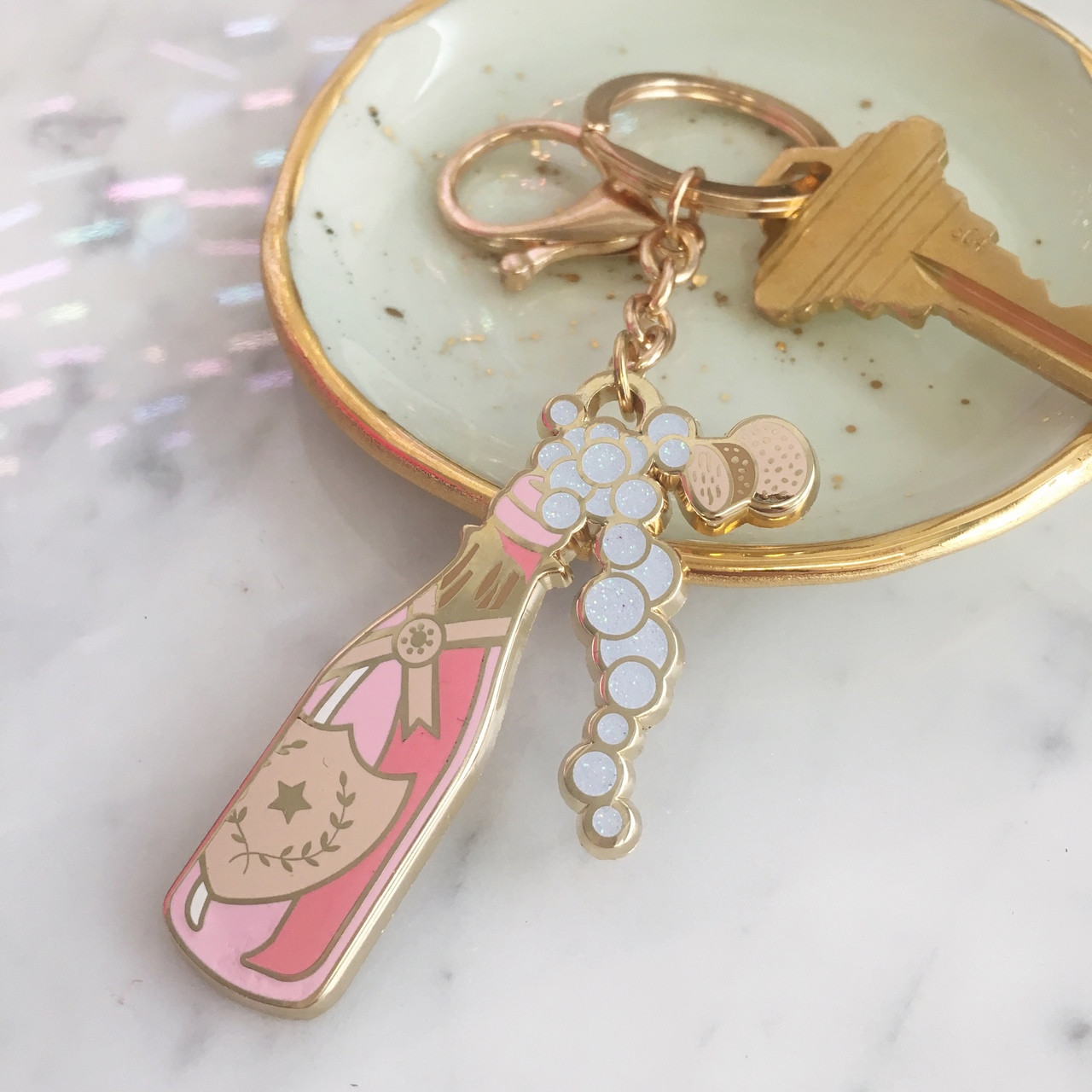Rose Champagne Keychain Bag Charm Enamel Wildflower Rose Champagne Keychain Bag Charm Enamel Wildflower