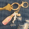 Rose Champagnel Keychain Key Fob Bag Charm Enamel Flair - Denim