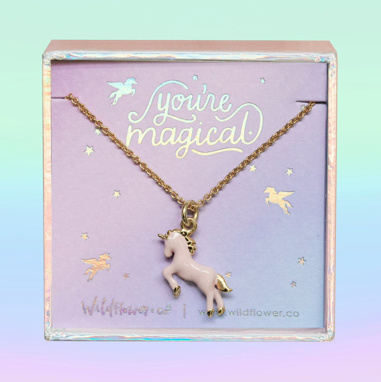 Unicorn Necklace Pink Enamel Gold Wildflower Co
