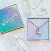 JW00477-GLD-OS-DYO - Unicorn Necklace - Pink Unicorn Enamel & Gold - Charm Pendant - You;re Magical - Cute Girly - Wildflower + Co. Jewelry Box