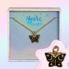 JW00487-GLD-OS-DYO - Butterfly Necklace - Black Enamel & Gold - Charm Pendant - Night Moon Celestial - Wildflower + Co. Jewelry