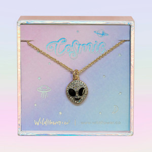 Alien Necklace, Iridescent Crystal & Gold - Wildflower + Co. Jewelry Gift