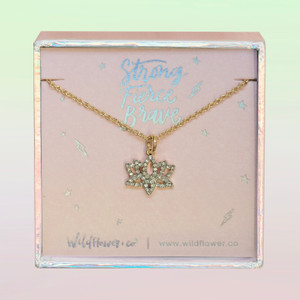 JW00493-GLD-OS-DYO - Lotus Necklace - Dainty Gold Pave Charm - purity divine beauty - Wildflower +Co. Jewelry 