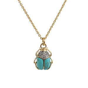 Scarab Necklace, Turquoise & Gold - Wildflower + Co.