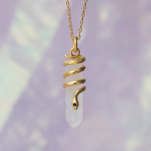 Snake Crystal Necklace, Clear Quartz & Gold