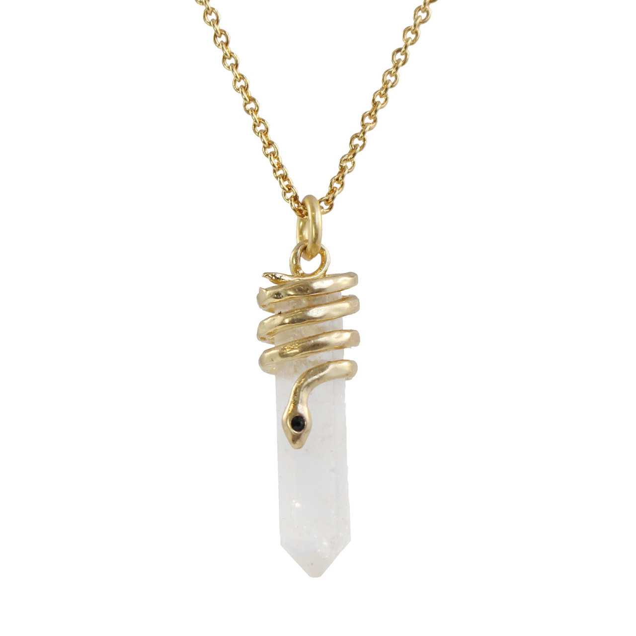Healing stone and snake necklace Genuine Quartz Crystal and Snake Charm Necklace