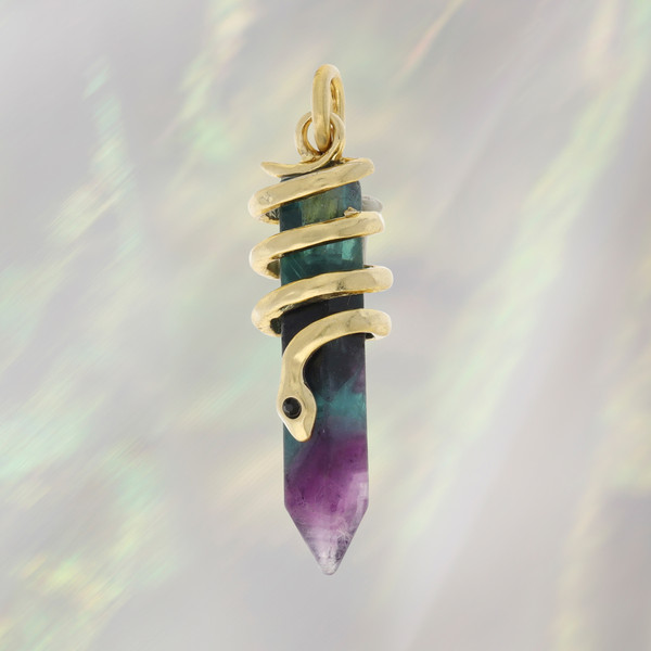 JW00409-FLU-OS -  Snake Crystal Charm - Pendant, Fluorite & Gold - Serpent - Wildflower + Co. - Valentines Day Gift