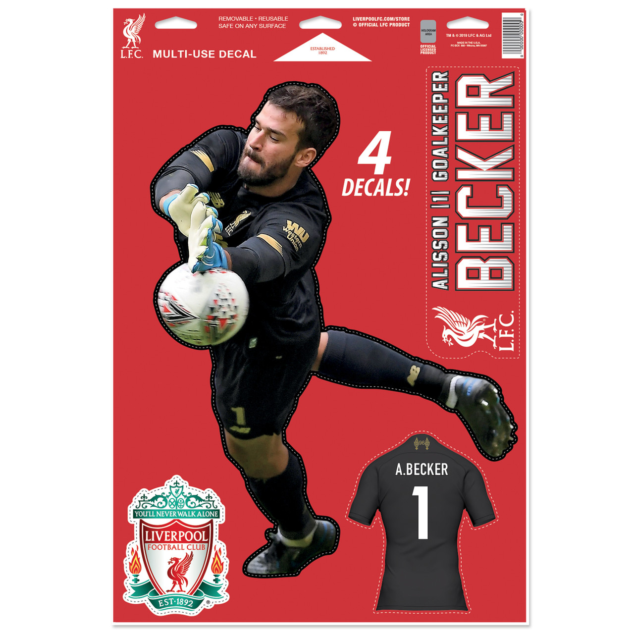 Liverpool FC - Allison Becker -Set of 4 Licensed Decals - Soccer Mad USA