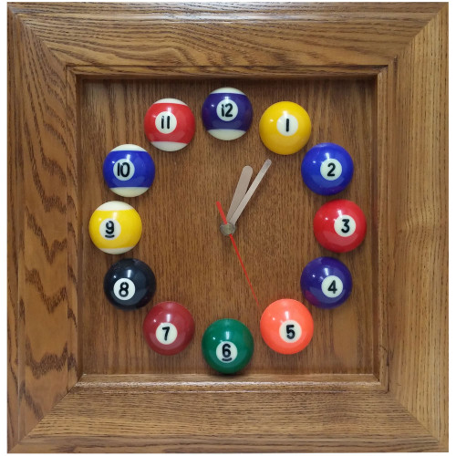 Square Solid Oak Billiards Clock
